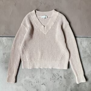White+Warren Waffle Knit V-Neck Sweater, Size M, Pink Neutral